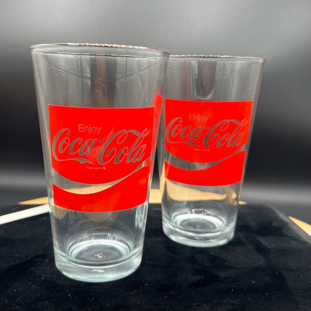 A set of two clear Coca Cola 16oz glasses by Libbey